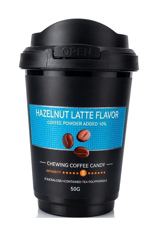 Hazelnut Latte Chewing Coffee Candy – 50g | Coffee Powder Added 10% | Sugar-Free Sucralose-Free Coffee Candy with Tea Polyphenols | Intense Coffee Flavor
