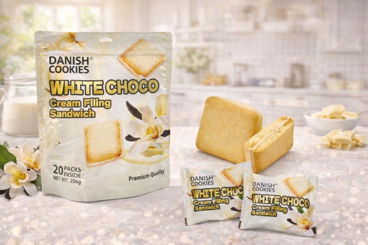 Danish White Choco Cream Filling Sandwich Cookies 256g | Creamy & Crunchy Treat