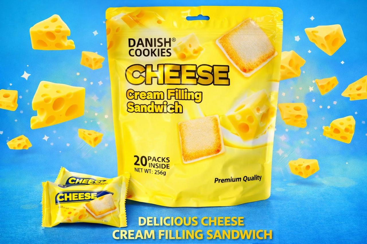 Danish Cheese Cream Filling Sandwich Cookies 256g | Creamy & Crunchy Treat