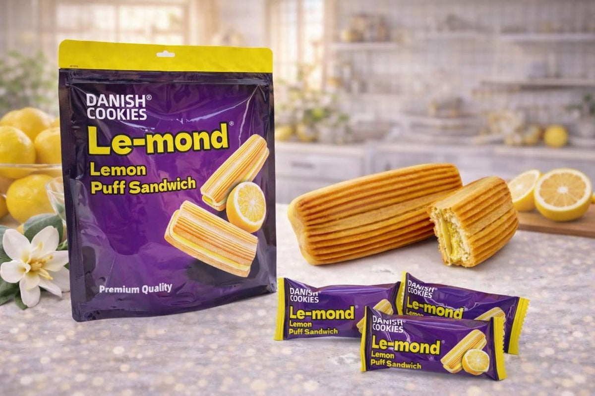 Danish Le-Mond Lemon Puff Sandwich Cookies | Crispy & Zesty Lemon Treat